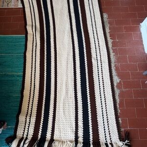 Striped Woven Rug in Cream and Brown